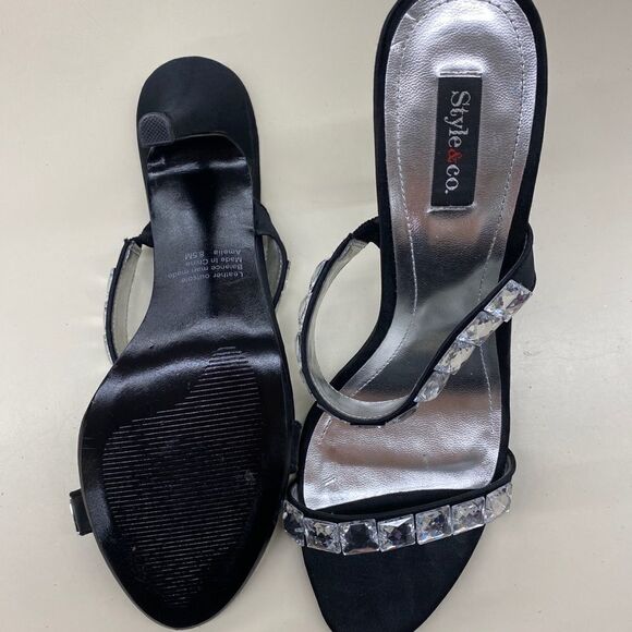 Style & Co Black Rhinestone Strap Slip On Heels - Picture 2 of 2
